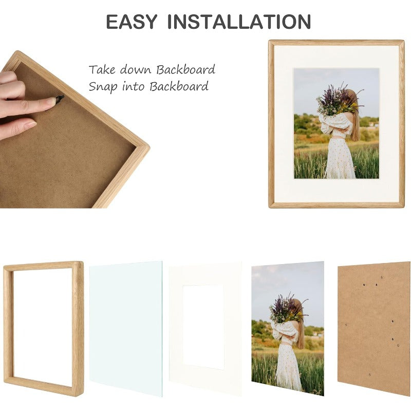 16x20 Solid Natural Oak Wood Picture Frame - Vintage Horizontal\u002FVertical Photo Frame with Optional Mat, Tabletop or Wall-Mountable Display, Plexiglass Protection, Holds 11x14 or 16x20 Photos, Home\u002FOffice Decor Gallery Frame for Photos, Artwork