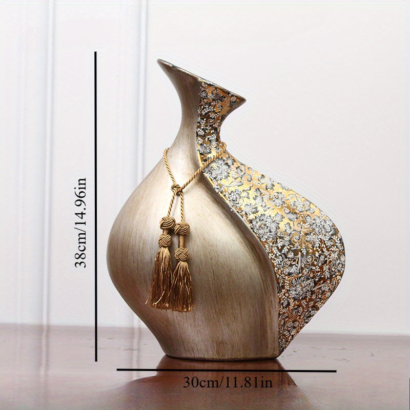 1pc European Style Ceramic Vase, Dining Table Decoration, Home Decoration Ceramic Vase, Pampas Grassland Aesthetic Vase, with Bohemian Style Decorative Rope, Not Suitable for Water, Suitable for Dry Flowers And Simulated Flowers