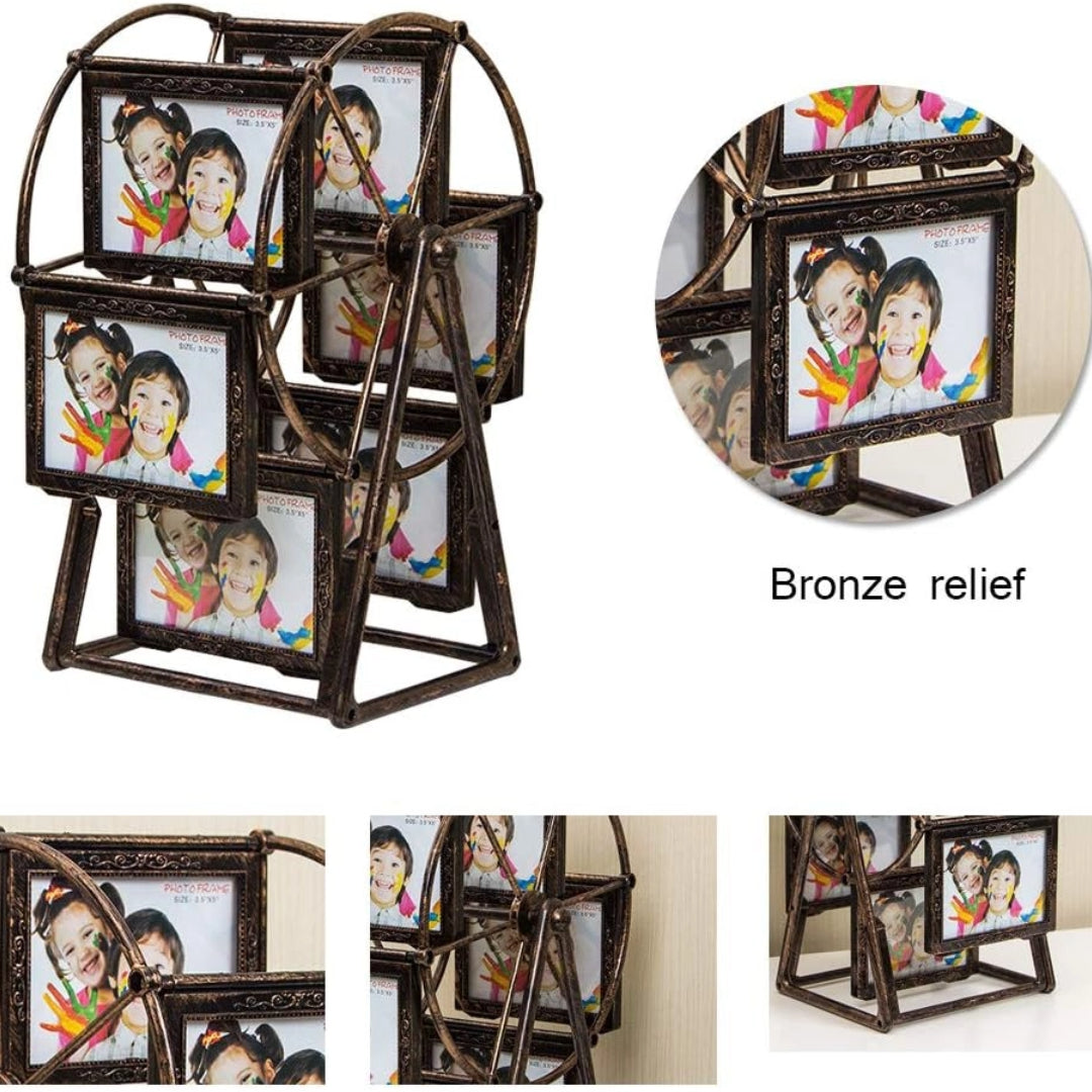 Retro Vintage Rotating Ferris Wheel Picture Frame | Personalized Family Photo Frame Shows 12 Photos, Home Decor, Rotatable Windmill Design, Family Tree Photo, Eclectic Style, Horizontal Orientation, No Electricity Needed