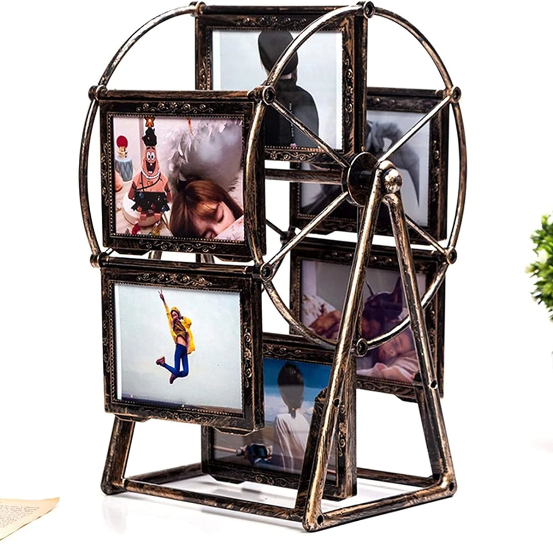 Retro Vintage Rotating Ferris Wheel Picture Frame | Personalized Family Photo Frame Shows 12 Photos, Home Decor, Rotatable Windmill Design, Family Tree Photo, Eclectic Style, Horizontal Orientation, No Electricity Needed