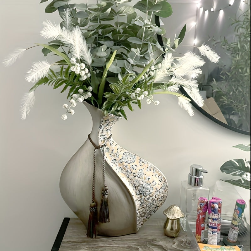 1pc European Style Ceramic Vase, Dining Table Decoration, Home Decoration Ceramic Vase, Pampas Grassland Aesthetic Vase, with Bohemian Style Decorative Rope, Not Suitable for Water, Suitable for Dry Flowers And Simulated Flowers