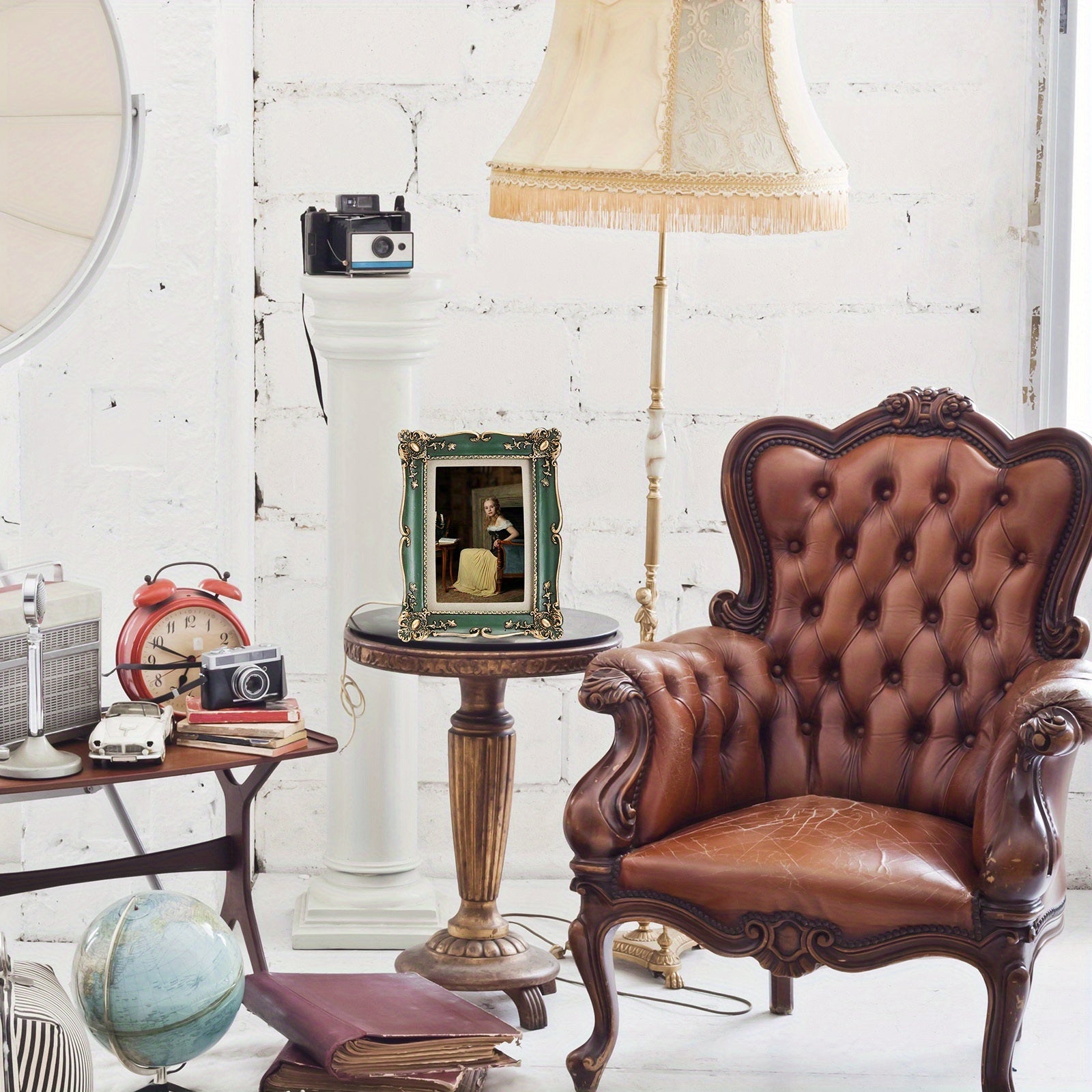 Briwooody 3pcs vintage Green Picture Frame Set - Vintage Ornate Oval Photo Frames with Glass Fronts, Tabletop & Wall-Mountable Display for photos, art, certificates - Horizontal Picture Frames for Decor (Green vintage Style)