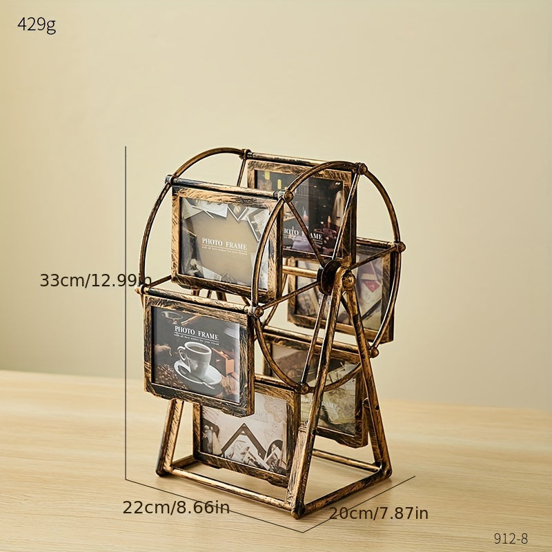 Retro Vintage Rotating Ferris Wheel Picture Frame | Personalized Family Photo Frame Shows 12 Photos, Home Decor, Rotatable Windmill Design, Family Tree Photo, Eclectic Style, Horizontal Orientation, No Electricity Needed