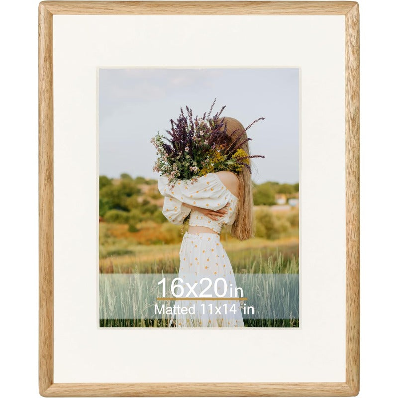 16x20 Solid Natural Oak Wood Picture Frame - Vintage Horizontal\u002FVertical Photo Frame with Optional Mat, Tabletop or Wall-Mountable Display, Plexiglass Protection, Holds 11x14 or 16x20 Photos, Home\u002FOffice Decor Gallery Frame for Photos, Artwork